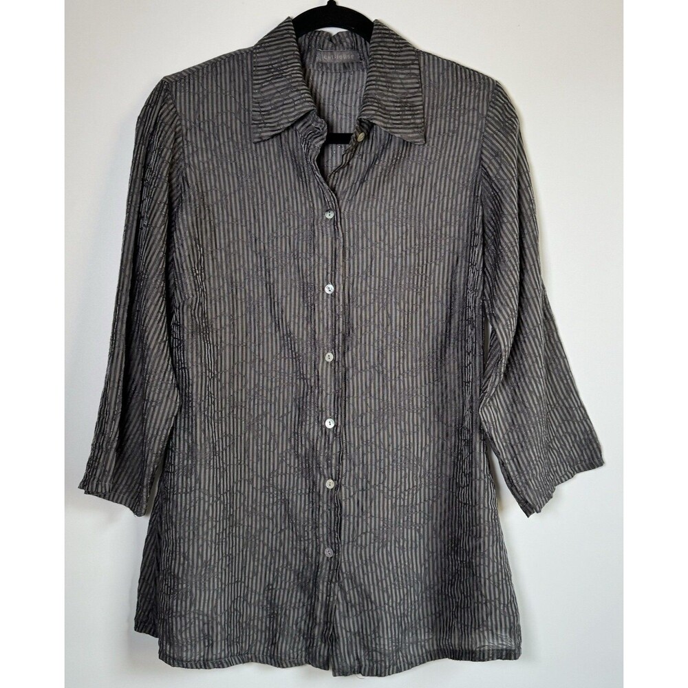 Cut‎ Loose XS Blouse Sheer Crinkle Stripe Tunic Artsy Button Front Made in USA